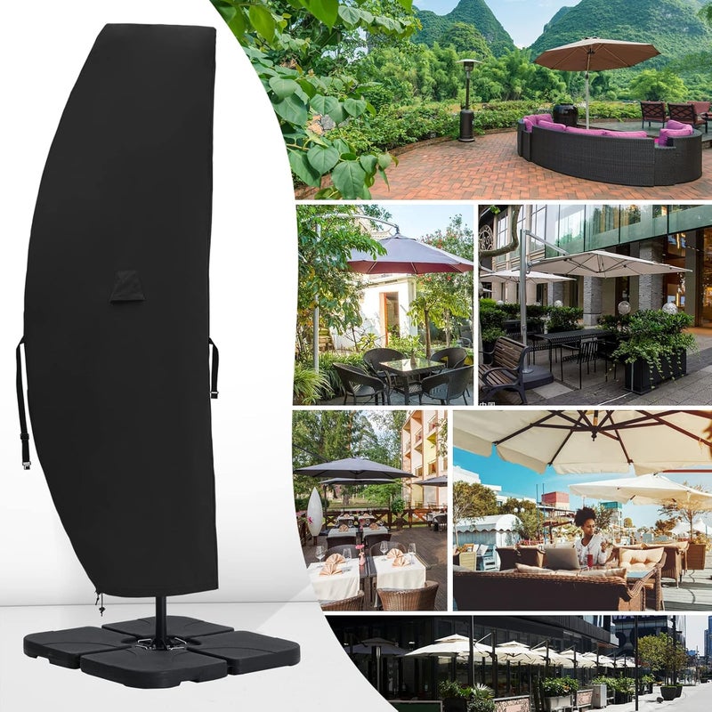 COOSHADE 600D Patio Umbrella Parasol Cover Waterproof Outdoor Anti-UV Protective Cover with Zipper Fits Cantilever Offset Umbrella 7.5-15 Feet, Black - Image 1